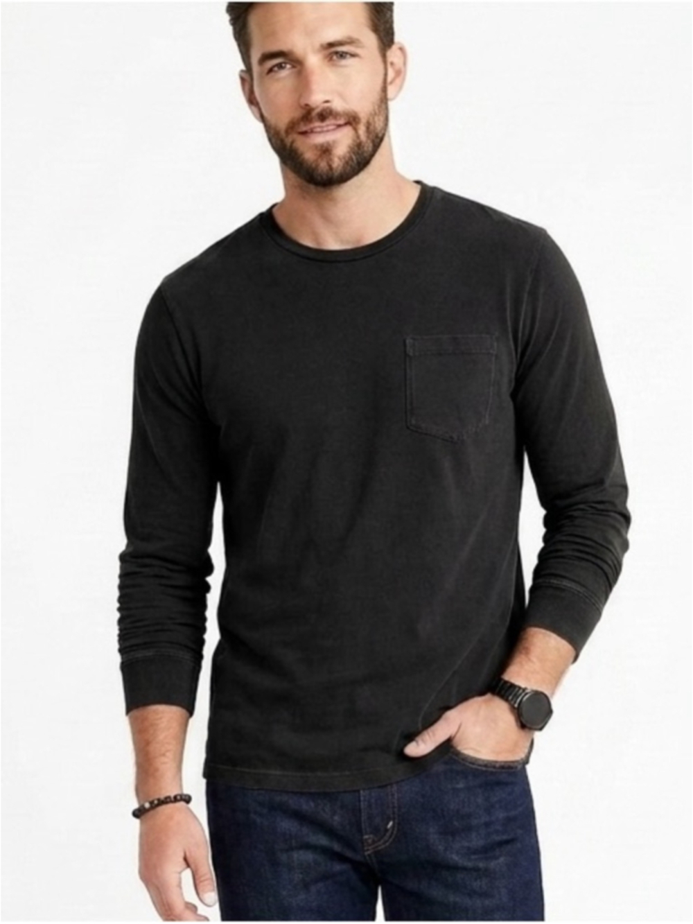 J.Crew Mens Long Sleeve Pocket T-Shirt XL Black Vintage Wash Casual Cotton 1851